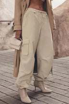 Solid Drawstring Large Pocket Cargo Pants