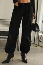 Solid Drawstring Large Pocket Cargo Pants