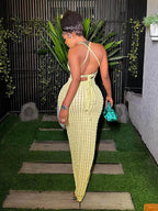 Popcorn Knit Halter Neck Scoop Neck Bodycon Maxi Dress