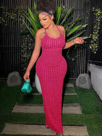 Popcorn Knit Halter Neck Scoop Neck Bodycon Maxi Dress