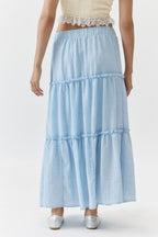 Solid Ruched Tiered Midi Skirt