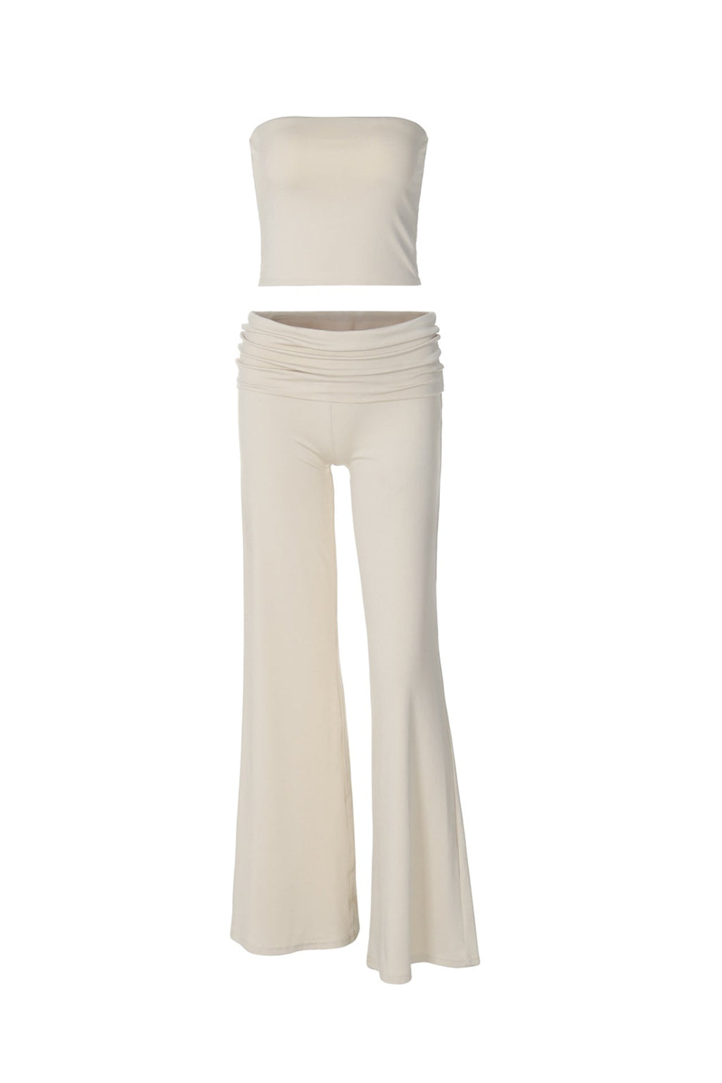 Solid Tube Top Stacking Flare Pants Set