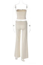 Solid Tube Top Stacking Flare Pants Set