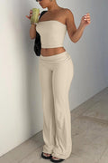 Solid Tube Top Stacking Flare Pants Set
