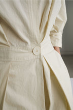 Cotton Long Sleeve A-Line Shirt Midi Dress