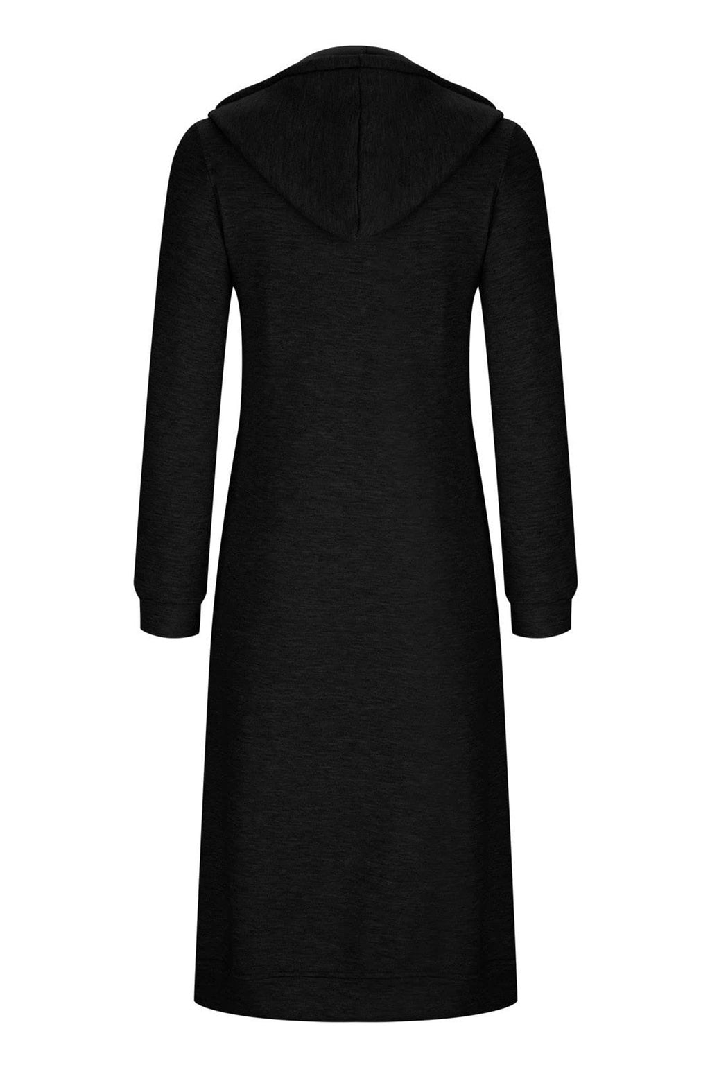Solid Zip Up Drawstring Hooded Long Cardigan