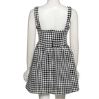 Houndstooth Square Neck Wide Strap Pleated A-Line Mini Dress