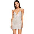 Sequin Fringe Deep V Sleeveless Bodycon Party Mini Dress - Silver