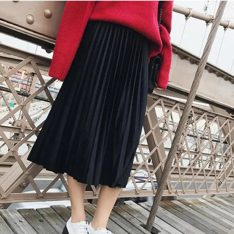 High Waist Accordion Pleated A-Line Midi Skirt