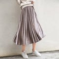 Accordion Pleat Shimmer Velvet High Waist Midi Skirt