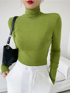 DressBetty - Slim Velvet Turtleneck Minimalist Tops