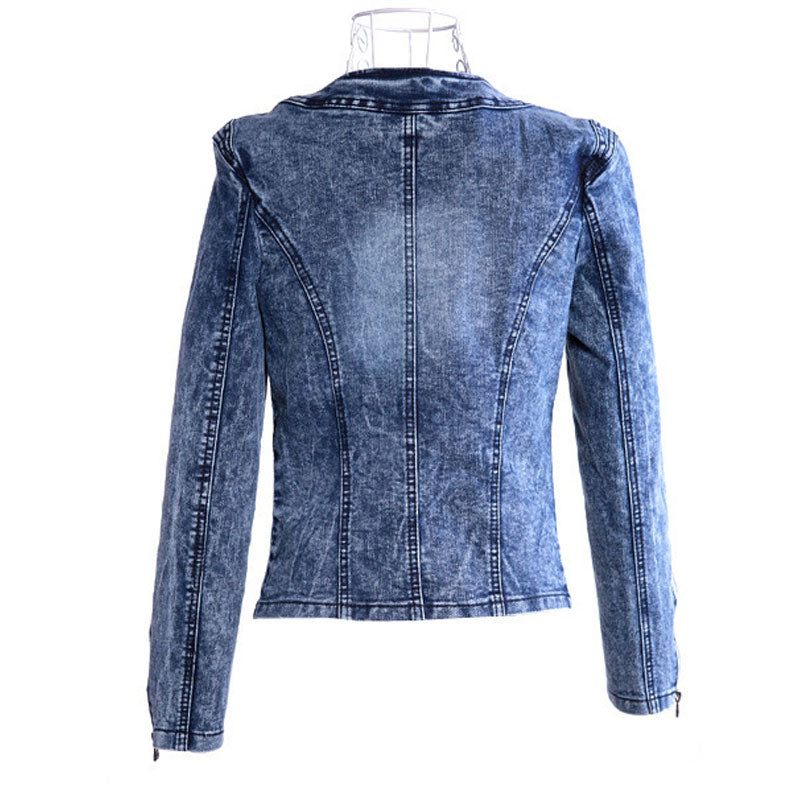 DressBetty - Denim Slim Zipper Sequins Jacket