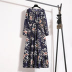 Floral Print Empire Waist Tiered Long Sleeve Maxi Dress