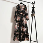 Floral Print Empire Waist Tiered Long Sleeve Maxi Dress