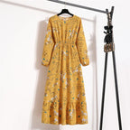 Floral Print Empire Waist Tiered Long Sleeve Maxi Dress