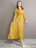 Floral Print Empire Waist Tiered Long Sleeve Maxi Dress