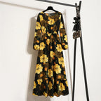Floral Print Empire Waist Tiered Long Sleeve Maxi Dress