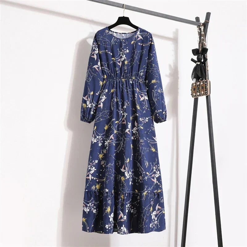 Floral Print Empire Waist Tiered Long Sleeve Maxi Dress