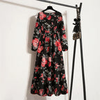 Floral Print Empire Waist Tiered Long Sleeve Maxi Dress