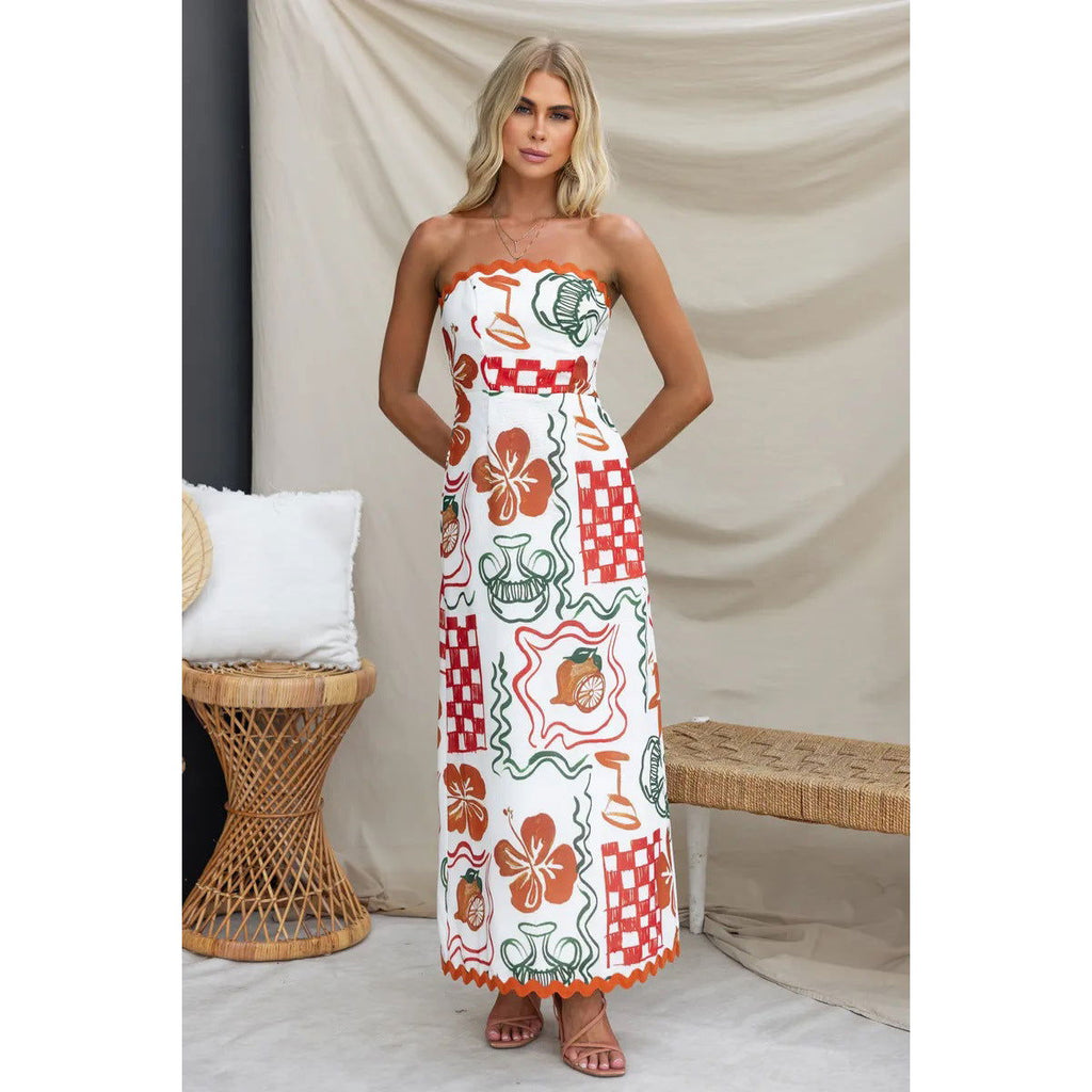 Chest Wrapped Pleated Casual Dress Vacation Loose Wear Dress