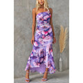 Oblique Shoulder Printing Elastic Lining Dress Casual