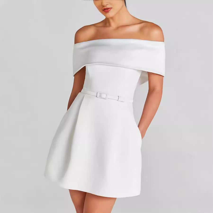 Waist Belt Off Shoulder Dress Casual Party Dress