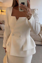 Square Neck Bubble Silhouette Top Midi Skirt Sets