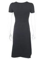 Square Neck Ruched Cap Sleeve High Split Bodycon Midi Dress