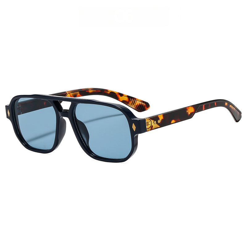 Square Frame Sunglasses with Double-Bridge Accent