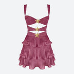 Sweetheart Neckline Starfish Embellished Cutout Tiered Ruffle Pleated Mini Dress