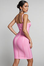 Liora Pink Halter Tie Belt Skinny Mini Dress