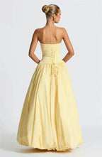 Strapless Ruched Bodice High Split Draped Column Maxi Gown