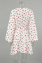 Strawberry Print Wrap Deep V-Neck Bell Sleeve Tiered Ruffle Mini Dress