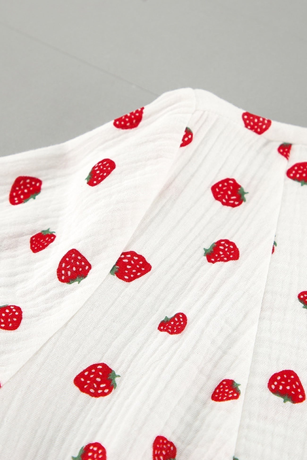 Strawberry Print Wrap Deep V-Neck Bell Sleeve Tiered Ruffle Mini Dress