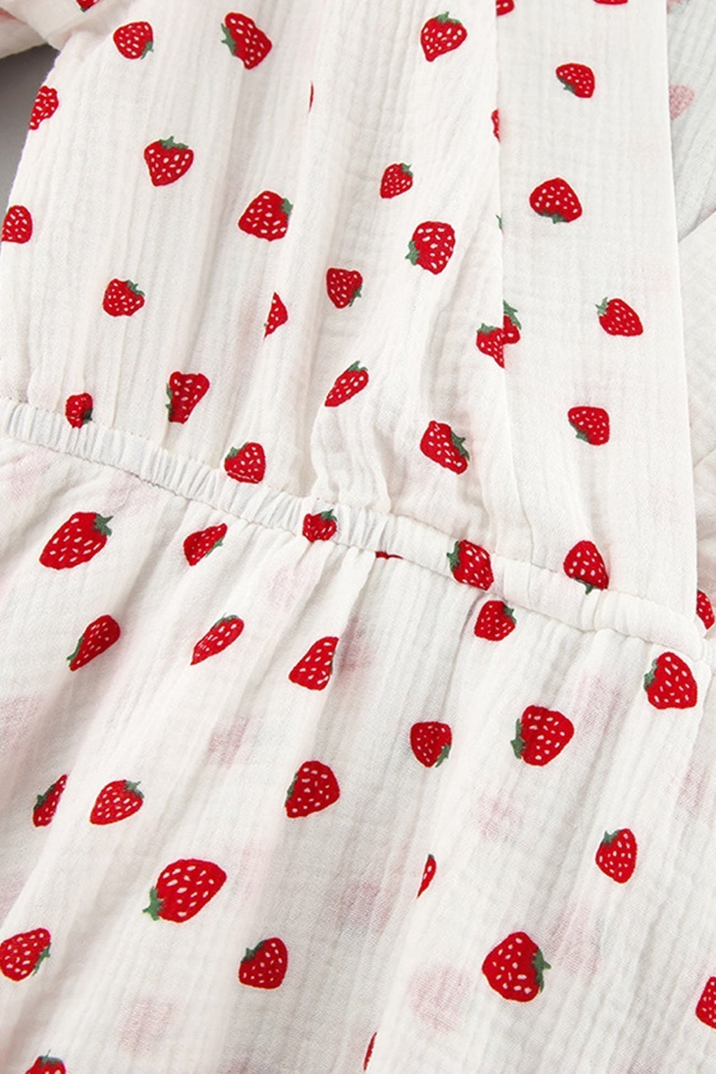Strawberry Print Wrap Deep V-Neck Bell Sleeve Tiered Ruffle Mini Dress