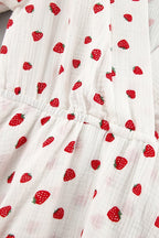 Strawberry Print Wrap Deep V-Neck Bell Sleeve Tiered Ruffle Mini Dress