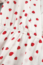 Strawberry Print Puff Sleeve Cotton Dress