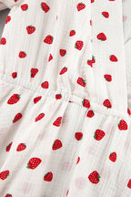 Strawberry Print Puff Sleeve Cotton Dress