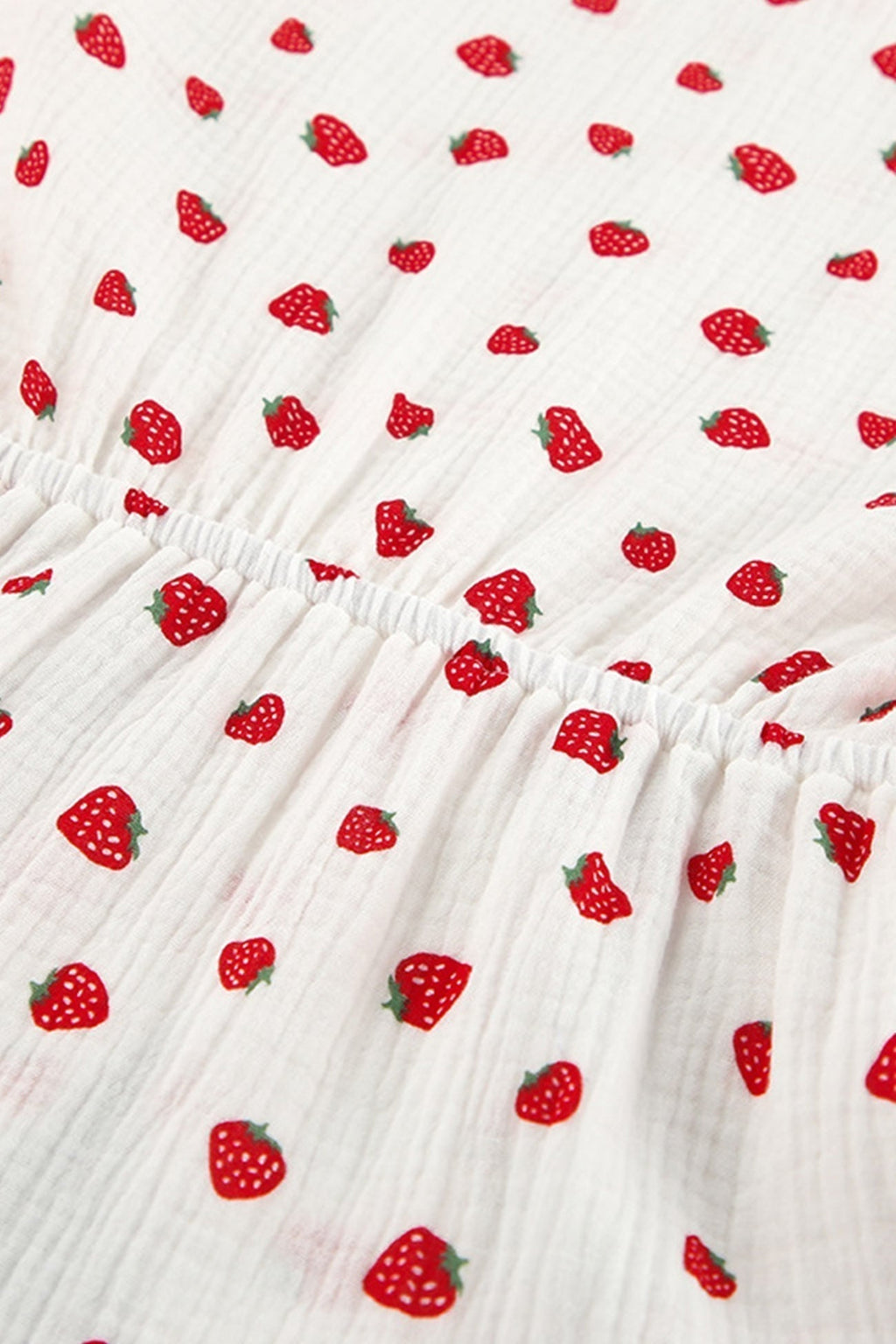 Strawberry Print Wrap Deep V-Neck Bell Sleeve Tiered Ruffle Mini Dress
