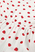 Strawberry Print Wrap Deep V-Neck Bell Sleeve Tiered Ruffle Mini Dress