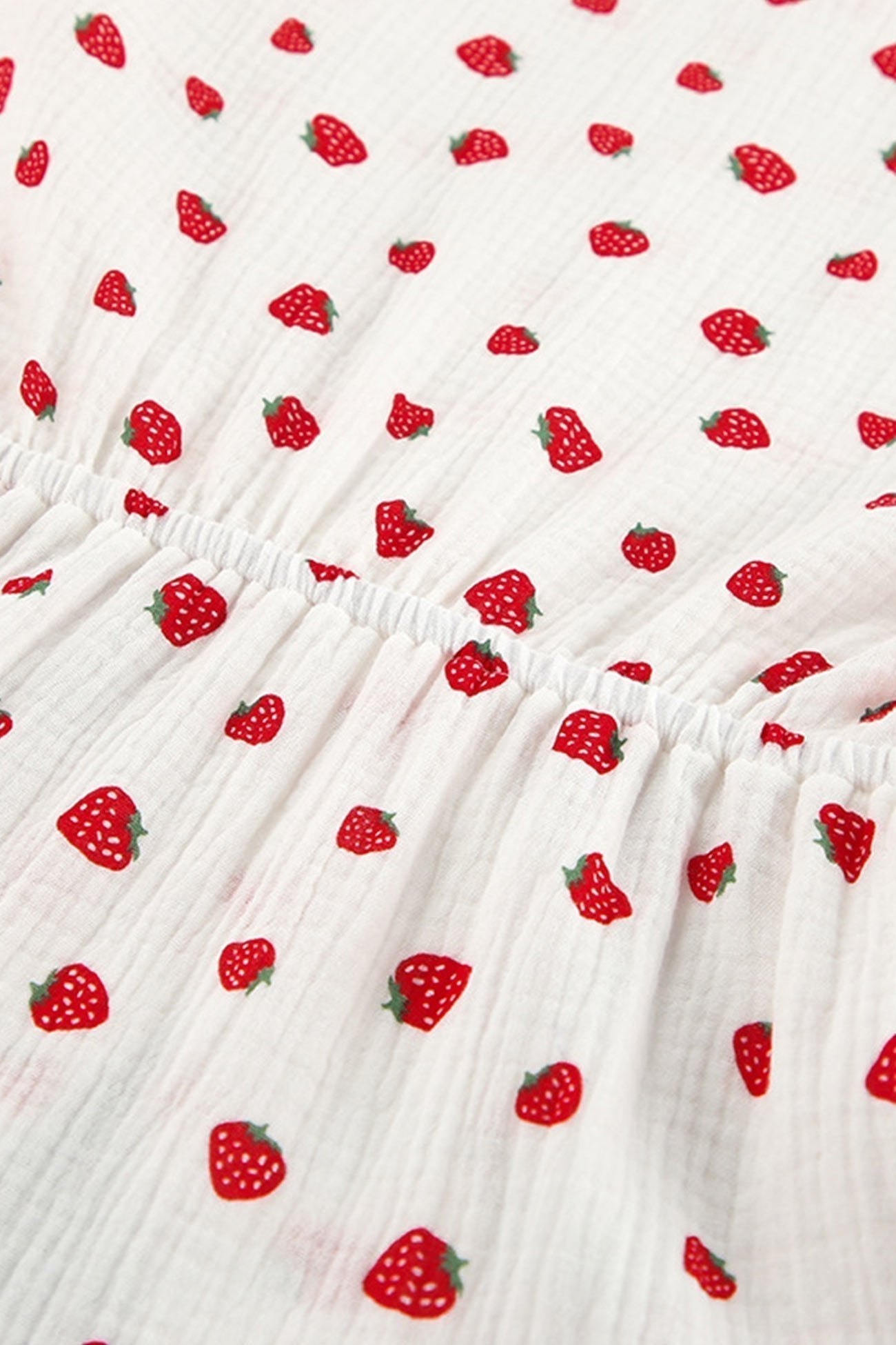Strawberry Print Wrap Deep V-Neck Bell Sleeve Tiered Ruffle Mini Dress