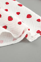 Strawberry Print Wrap Deep V-Neck Bell Sleeve Tiered Ruffle Mini Dress