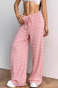 Striped Drawstring Waist Cotton Long Pants