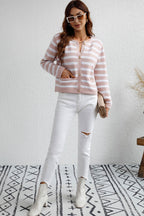 Striped Front With Pocket Cardigan