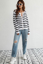 Striped Front With Pocket Cardigan