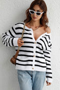 Striped Front With Pocket Cardigan