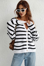 Striped Front With Pocket Cardigan
