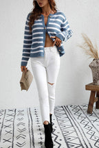 Striped Front With Pocket Cardigan