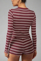 Striped Long Sleeve Cropped Top Two-piece Shorts Sets