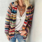 Striped Textured Knit Women__ Cardigan